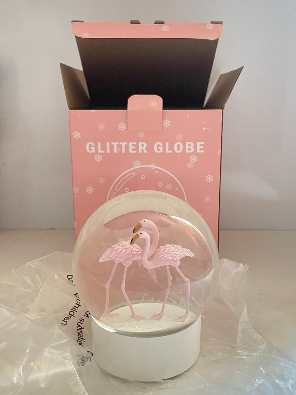 White Flamingo Glitter Globe
